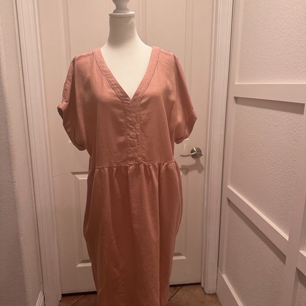 Briggs Women V-Neck Linen Blend Dress Size L Pink
